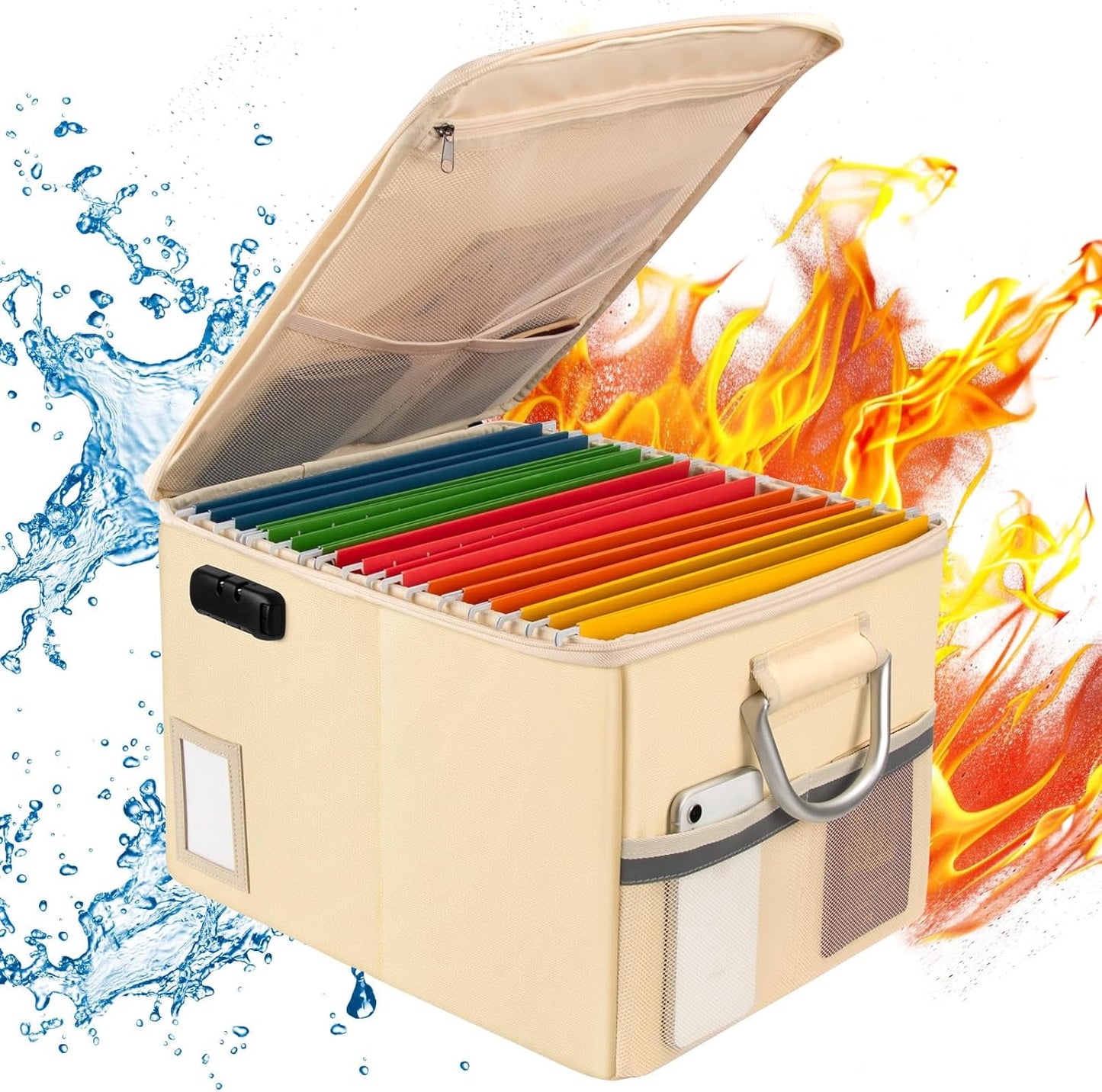 TOMKID Fireproof Document Box, Fire Proof Safe Box for Home Document Organizer with Lock, Fire Office Storage Cabinet for Hanging Letter/Legal Folder 16.1 x 12.9 x 11in (Off-white)