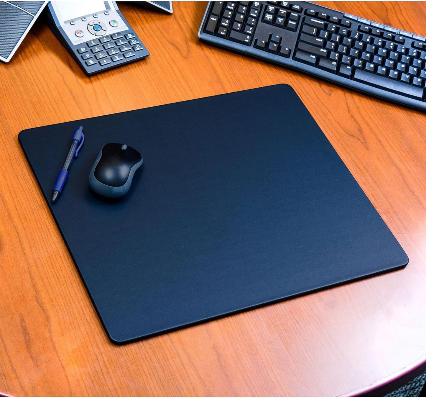 Dacasso 17" x 14" Navy Blue Leatherette Luxury Conference Table Pad - Desk Blotter for Writing - Boardroom Organization & Executive Desk Decor