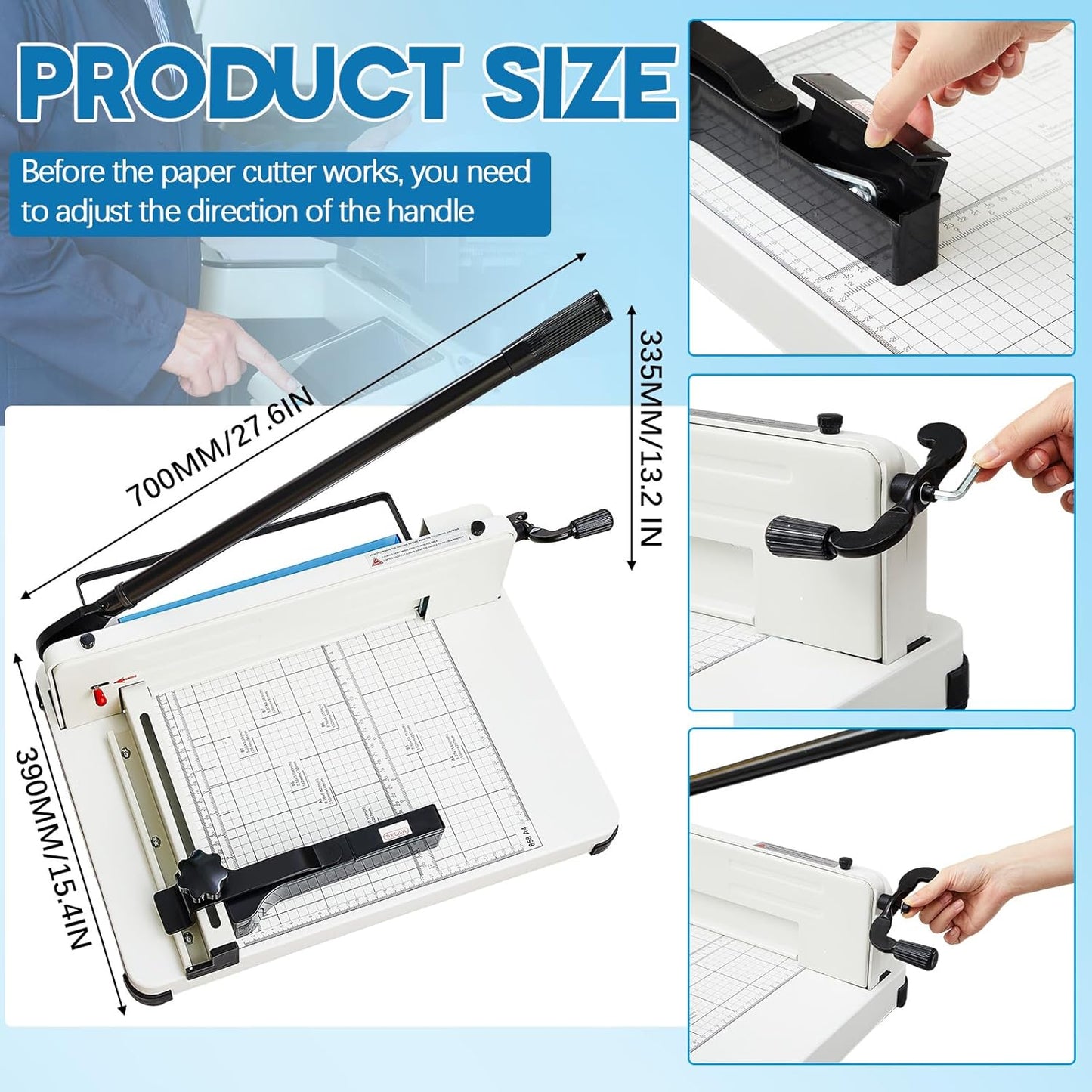 12 Inch A4 Guillotine Paper Cutter Heavy Duty Paper Cutter 400 Sheet Capacity Stack Cards Trimmer Steel Slicer with Metal Base for Cards Leather Office Home School (Beige)