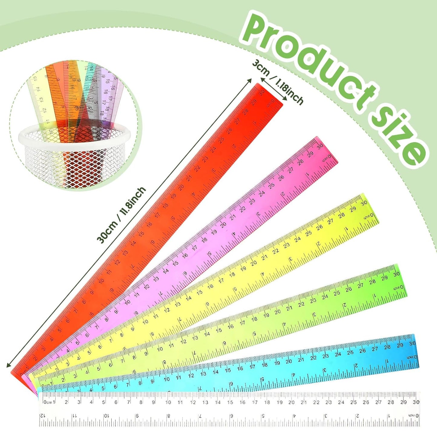 Fumete 600 Pack 12 Inch Plastic Rulers Bulk for Classroom Back to School Supplies Flexible Transparent Assorted Color Ruler with Centimeters and Inches for Office Teacher Student