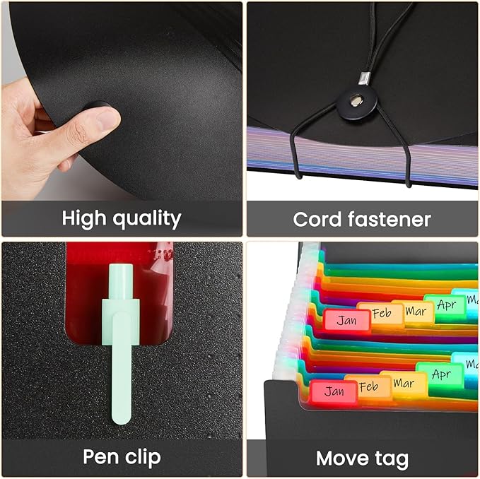 Sooez 24 Pockets Expanding File Folder with Blank Labels, According File Organizer with Expandable Cover, Desktop Accordion Folders Letter A4 Paper Document Storage Organizer, Red