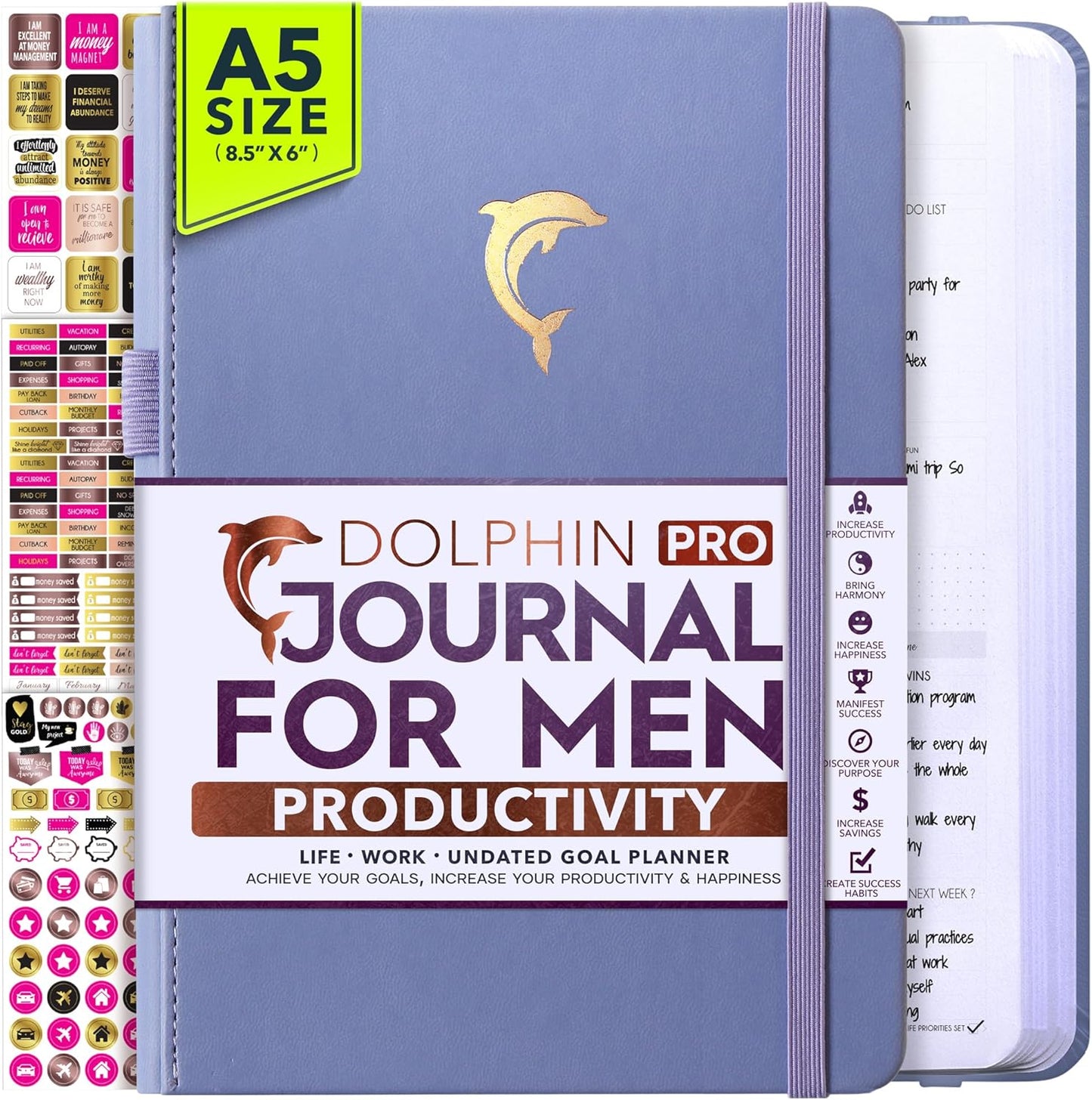 Journal for Men- Undated Daily, Weekly & Monthly Planner with Budget Section | A 12 Month Journey to Increase Productivity & Happiness | Life Organizer & Gratitude Journal - Horizontal Format