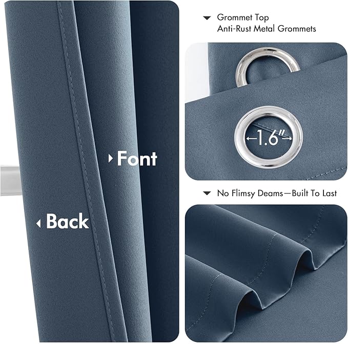 MIULEE Stone Blue Blackout Curtains for Bedroom Living Room 63 Inches Long 2 Panels, Thermal Insulated Room Darkening Drapes Solid Grommet Top Noise Reducing Light Blue Window Treatments 40x63 Inch