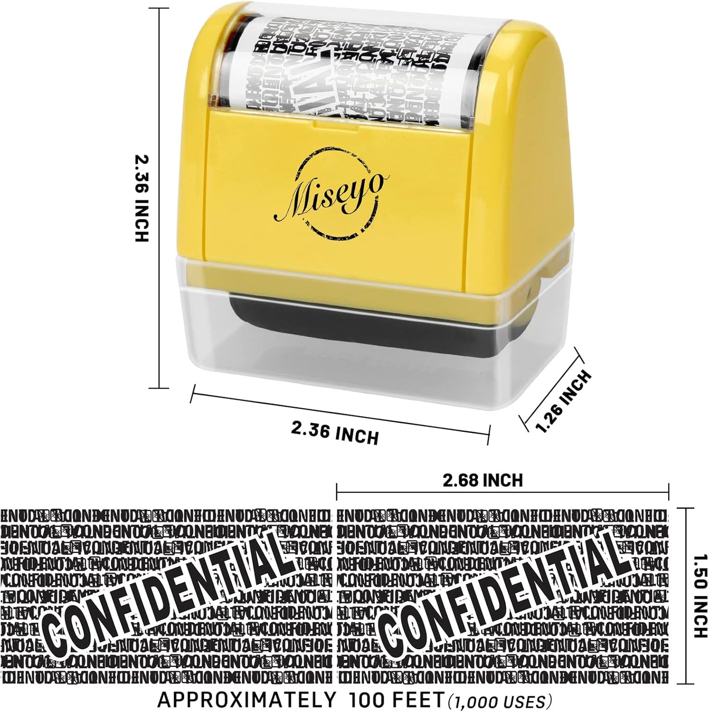 Miseyo Identity Theft Protection Roller Stamp Set - Yellow (6 Refill Ink Incleded)