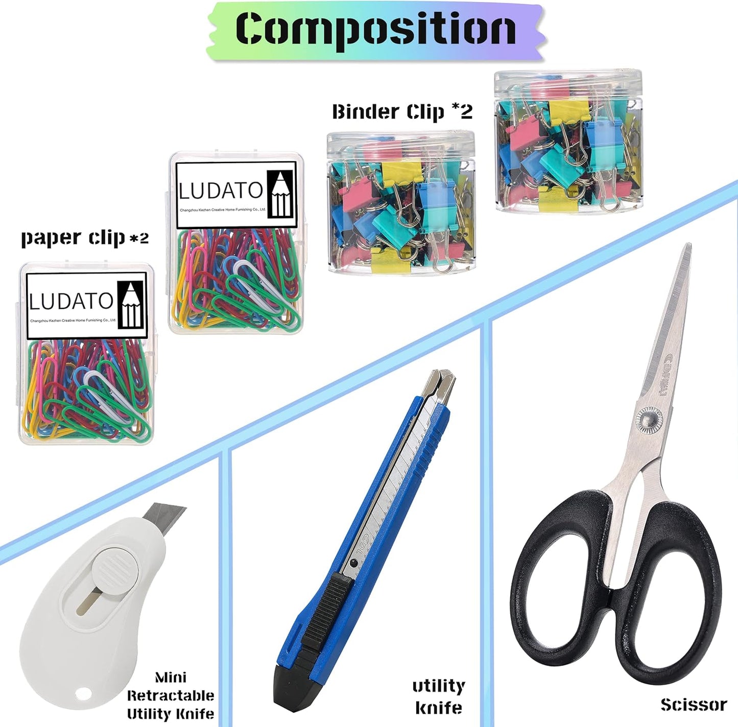 Ludato 39pcs Office Supplies Set - Desk Accessory Kit with Pen Holder Stapler Staples Staple Remover and Paper Clips - Complete Office Stationery Set for Home or Work