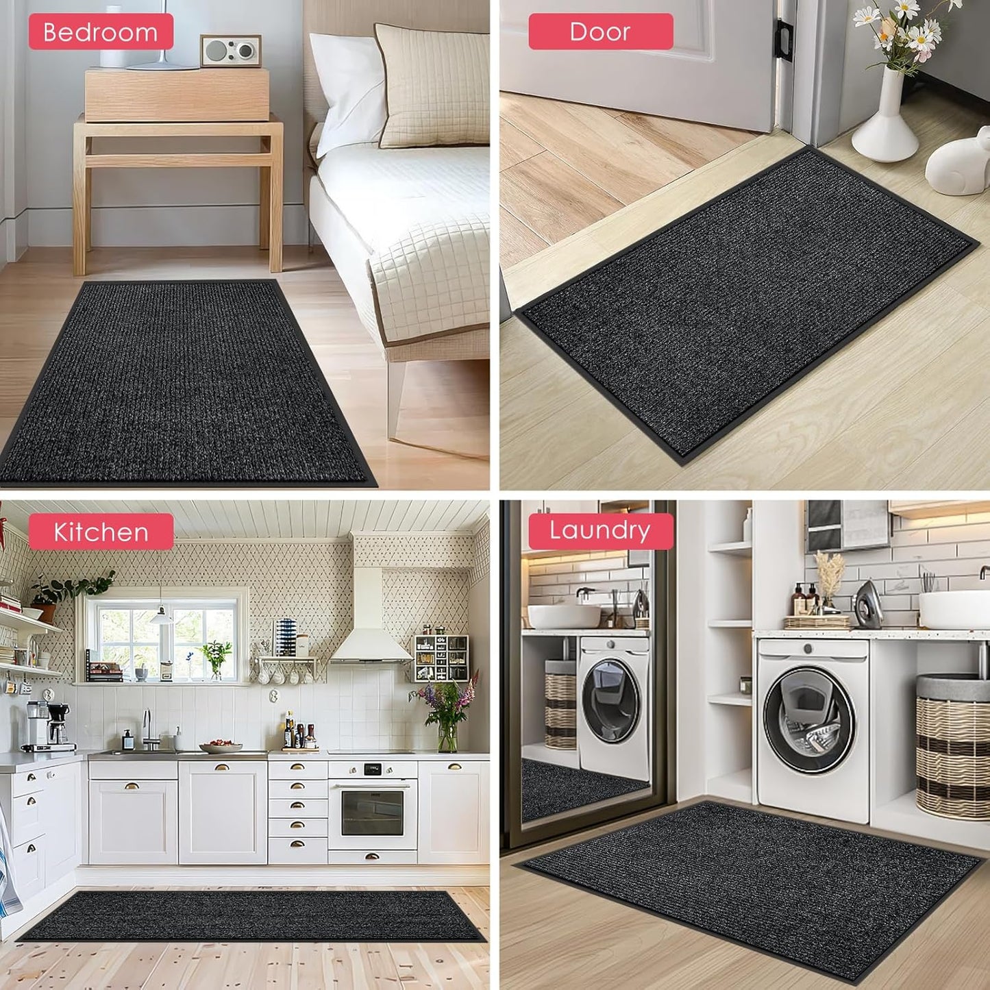 Kuyal Front Door Mat, 2'x6' Indoor Outdoor Entrance Mat, Commercial Floor Mats Inside Outside Entrance, Heavy Duty Durable Welcome, Rubber Backing Non Slip Outdoor Mats for Entryway,Black