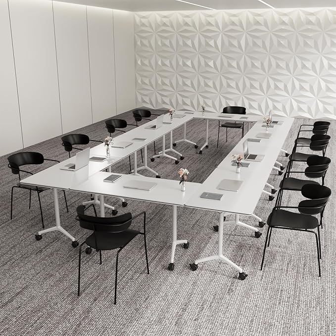 Conference Table,Folding Conference Room Tables Portable Rolling Conference Training Table with Silent Wheels,Mobile Meetings Flip Top Tables for Offices Classrooms Meeting Room (6Pack 61in)