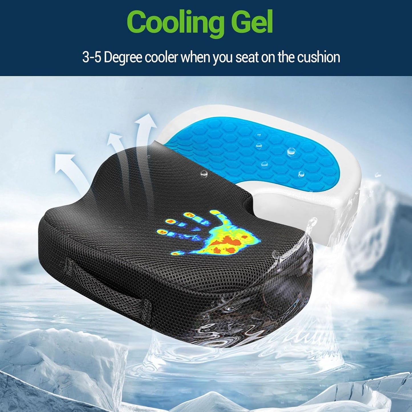 Gel Seat Cushion for Car Office - Memory Foam Pain Relief Chair Pillow Cushions - Tailbone Sciatica Coccyx Butt Lumbar Support Pad for Sitting Driving Traveling, Velvet, Black