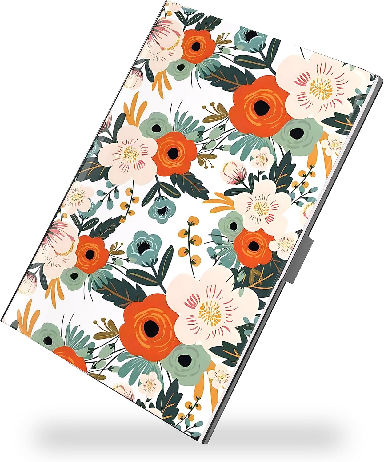 Business Card Metal Slim Organizer, Professional Stainless Steel Square Pocket Wallet for Office Workers, Compact and Portable for Pockets (Retro Flowers)