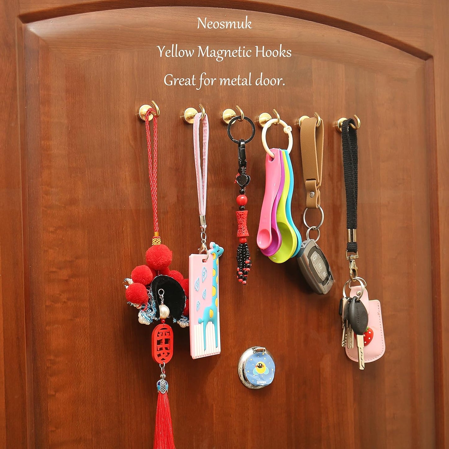 Neosmuk Magnetic Hooks,30lb Heavy Duty Earth Magnets with Hook for Refrigerator, Extra Strong Cruise Hook for Hanging, Magnetic Hanger for Curtain, Grill (Golden, 4 Pack)