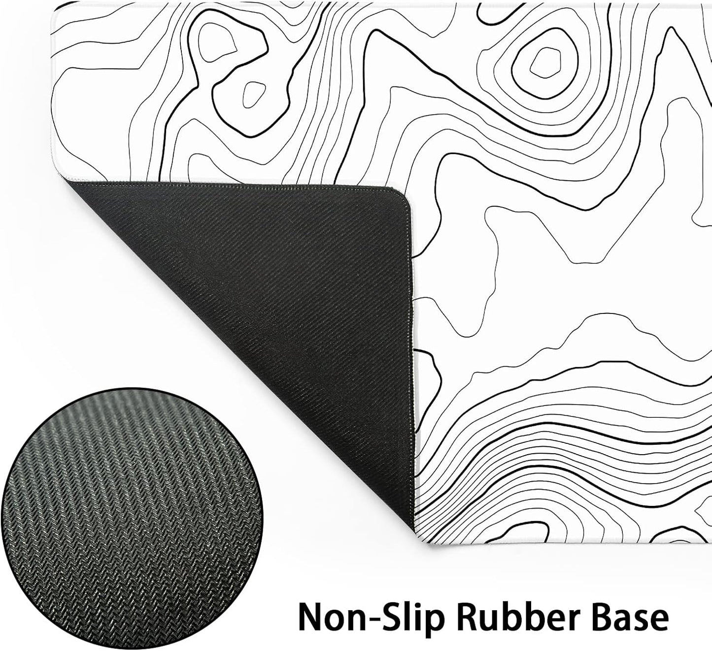 Topographic Contour White Gaming Mouse Pad XL Topo Geographic Map Lines Extended Large Mouse Pad Big Desk Mat Non-Slip Rubber Base Stitched Edge Long Keyboard Playmat for Desk Computer,31.5×11.8 in