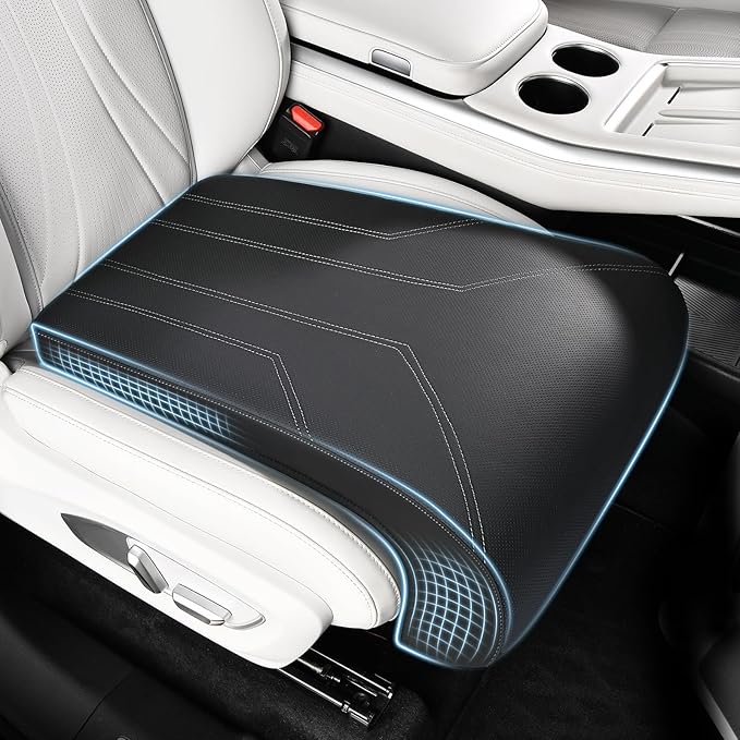 FLORICH Car Seat Extender Leg Extender Support Cushion for Driver Seats Office Chair, Leather Carseat Leg Support for Long Drivers Universal Car Seat Cushion Legs Rest Pads-Light Black