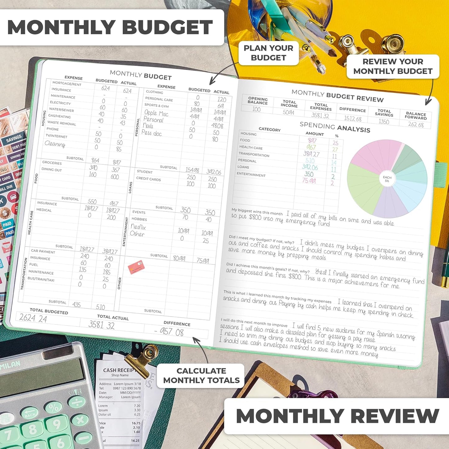 Clever Fox Budget Planner Large – Expense Tracker Notebook. Monthly Budgeting & Bill Organizer, Finance Logbook & Accounts Book, A4 (Mint Green)