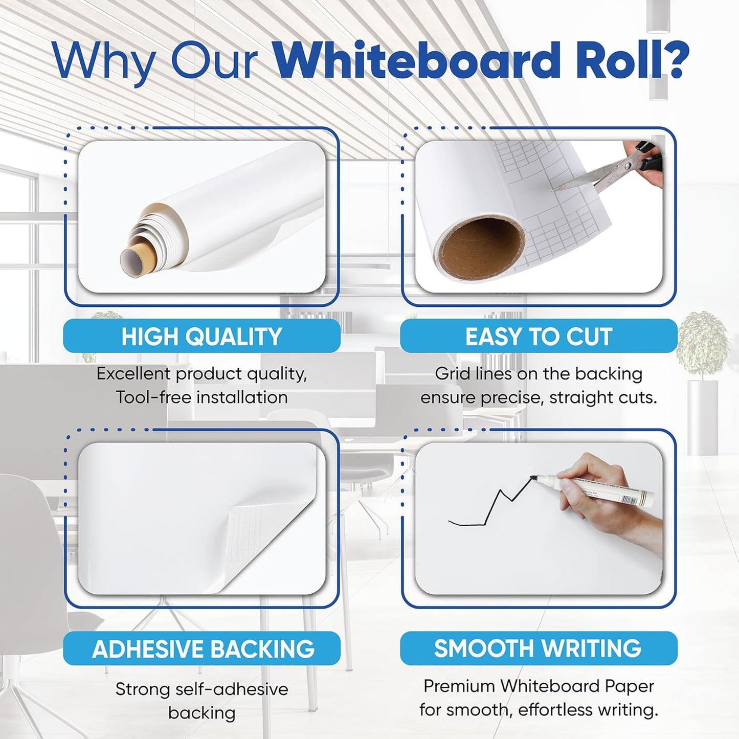 Whiteboard Sticker for Wall, 132" x 36" (11x3 FT) Peel and Stick Dry Erase White Board Roll, Stain-Proof Self-Adhesive Whiteboard Paper for Home, Office, Classroom