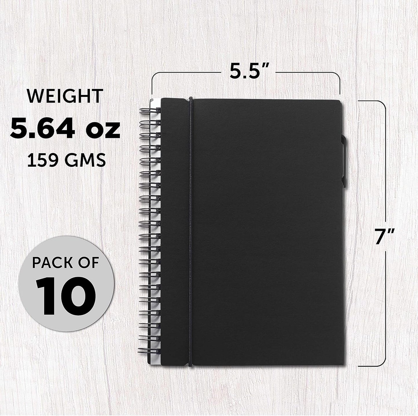DISCOUNT PROMOS Spiral Notebooks with Elastic Closure Set of 10, Bulk Pack - Perfect for School, Office, Business and More - Black