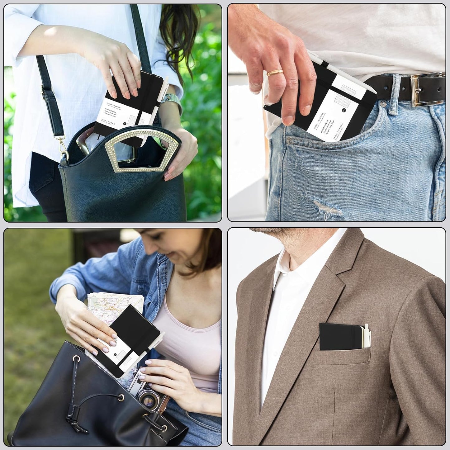 Coopay 12 Pack A6 Pocket Small Notebook with 12 White Pens Bulk Classic Hardcover Leather Journal Set with Pen Holder for Men Women Writing, Office, Home, School, Business, 100GSM, 3.5” x 5.5”, Black