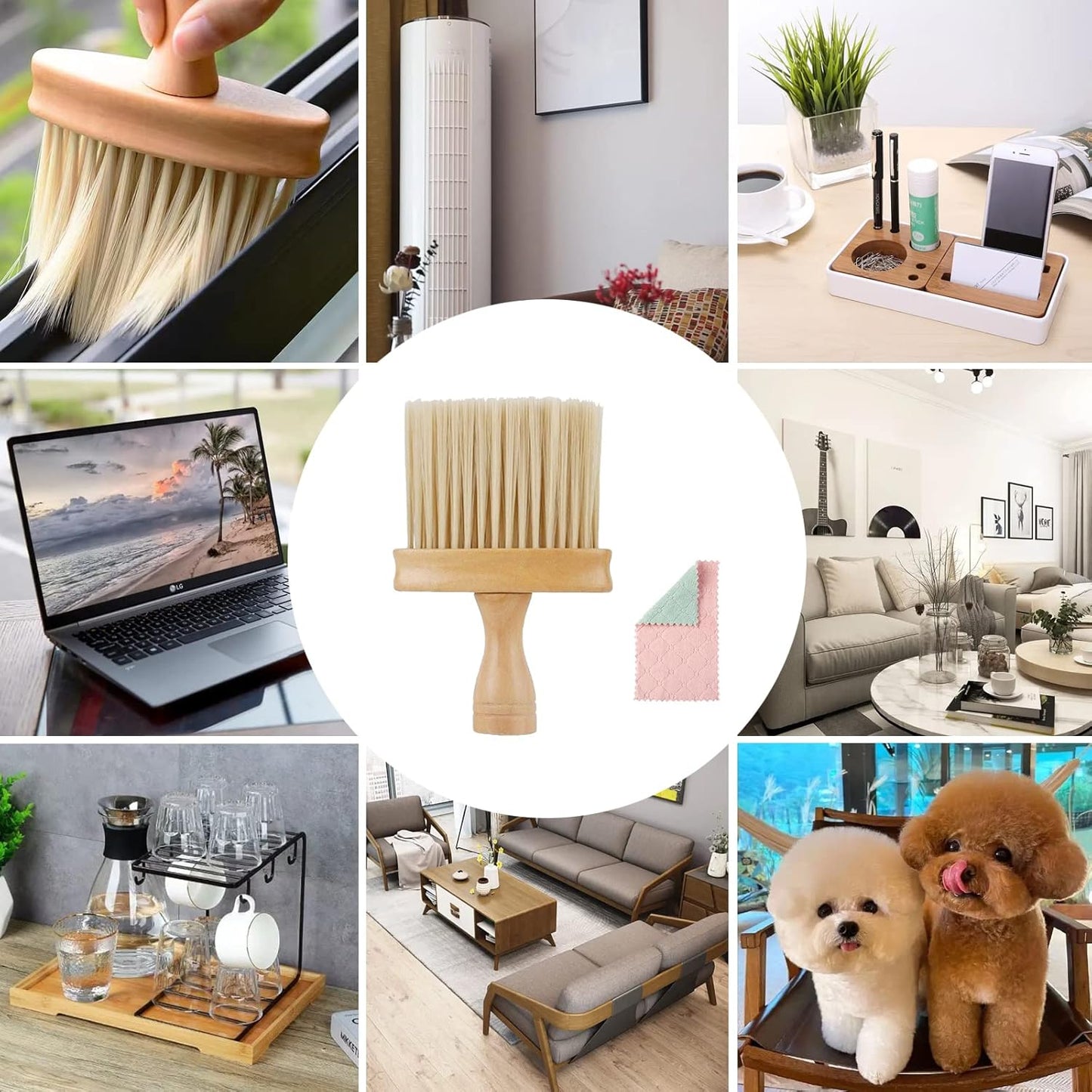 High Density Ultra Soft Detail Brush Car Interior Dust Brush Accessories Car Detailing Brush Soft Hair Wooden Brush Deep Cleaning Tool Kit Keyboards Laptop Sofa Dusting Brush (A-1PC)