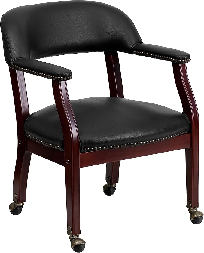 EMMA + OLIVER Black Vinyl Luxurious Conference Chair with Casters