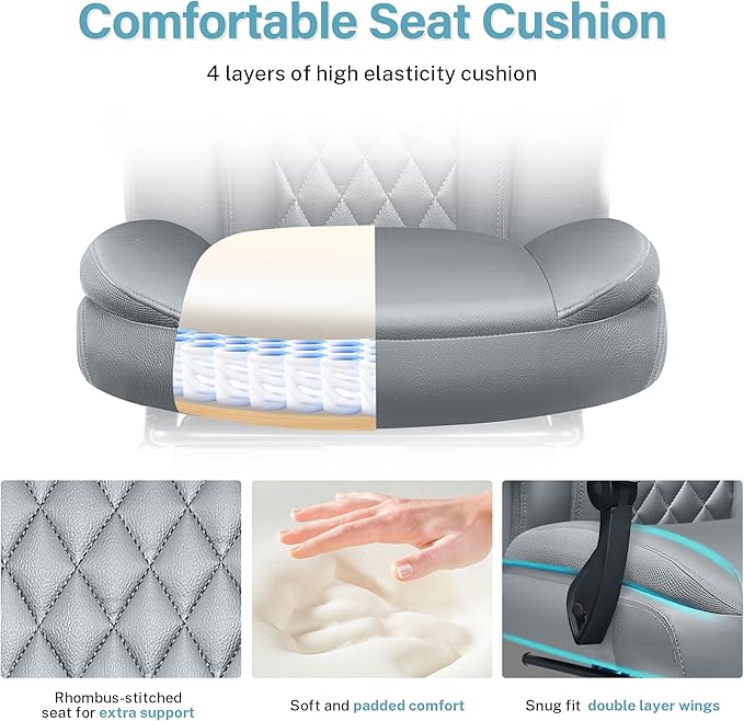 Executive Leather Office Chair, Big and Tall Desk Chair with Footrest Home Office Desk Chairs, Ergonomic Computer Desk Chair with Lumbar Support, Reclining Chair with Adjustable Angle