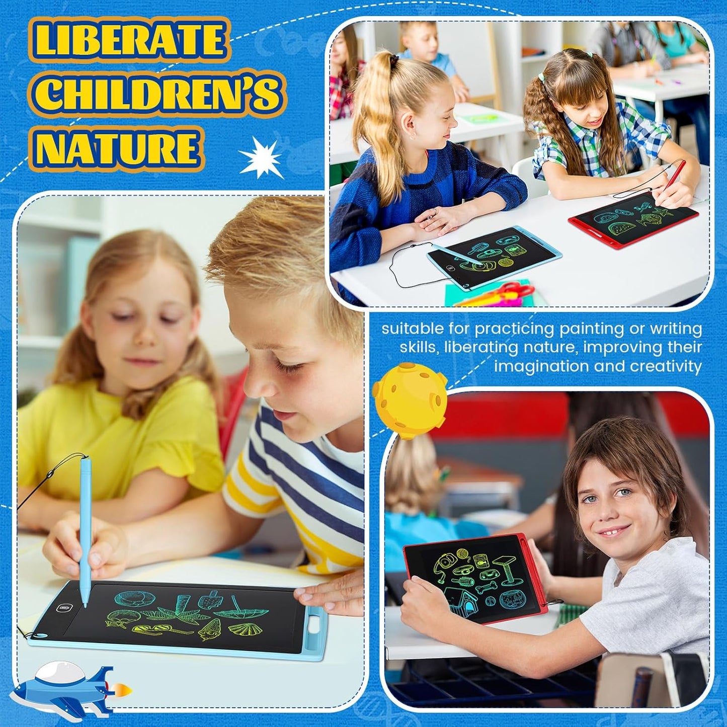 Zonon 4 Pcs LCD Writing Tablet 8.5 Inch Doodle Board Tablet Drawing Gifts LCD Writing Board Electronic Erasable Reusable Colorful Screen Pad(Red, Light Blue)