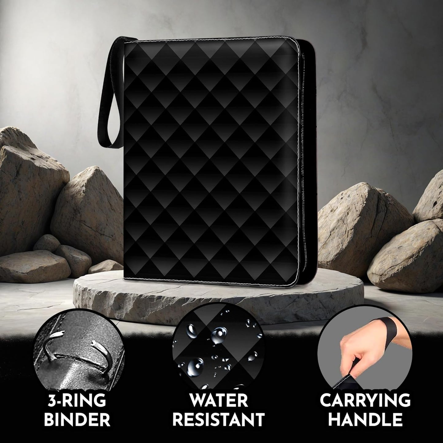 Premium Black Trading Card Binder – 13" x 10.5" PU Leather with Zipper, 50 Double-Sided 9-Pocket Sheets (900 Cards) – Velvet Liner – Includes 2 Acrylic 35PT Card Protectors