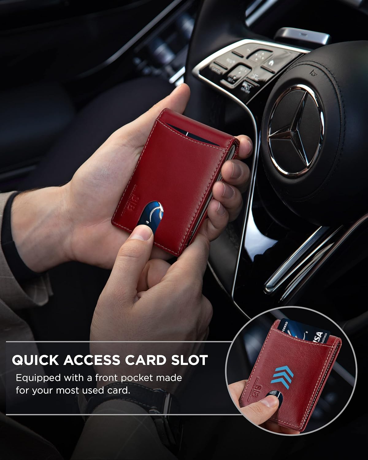 SERMAN BRANDS RFID Blocking Slim Bifold Genuine Leather Minimalist Front Pocket Wallets for Men with Money Clip Thin Mens