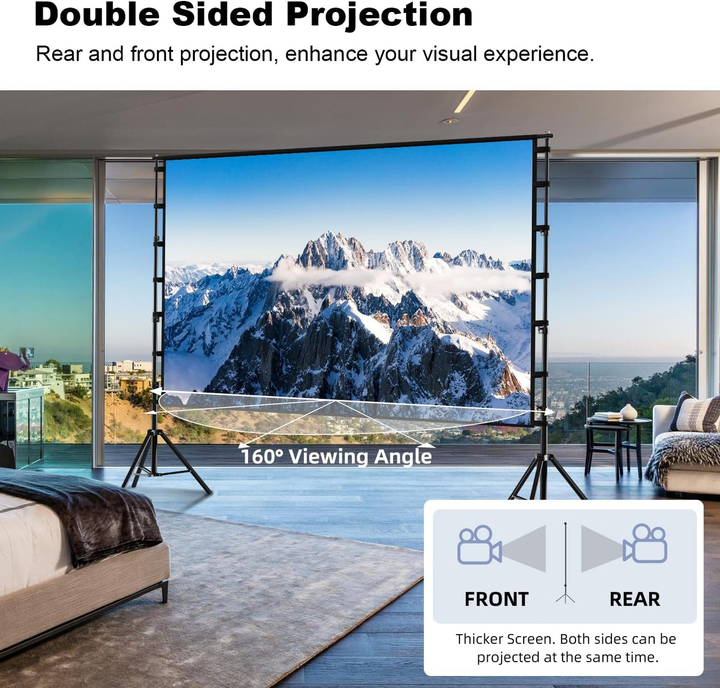 Projector Screen with Stand, Wootfairy 150 inch Portable and Foldable Projection Screen 4K HD 16:9 Rear Front Wrinkle-Free Movie Screen with Carry Bag for Indoor Outdoor Home Theater Backyard Cinema