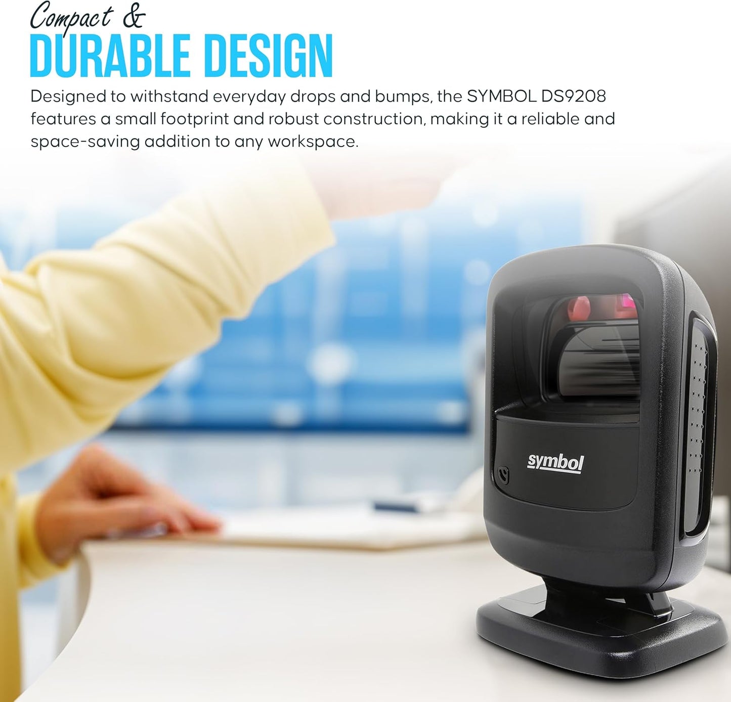 DS9208 Zebra Symbol Digital Handsfree 1D/2D Barcode Scanner with USB Cable & Microfiber Cleaning Cloth - High Performance Scanning, Compact Design, Standard Range (Renewed)