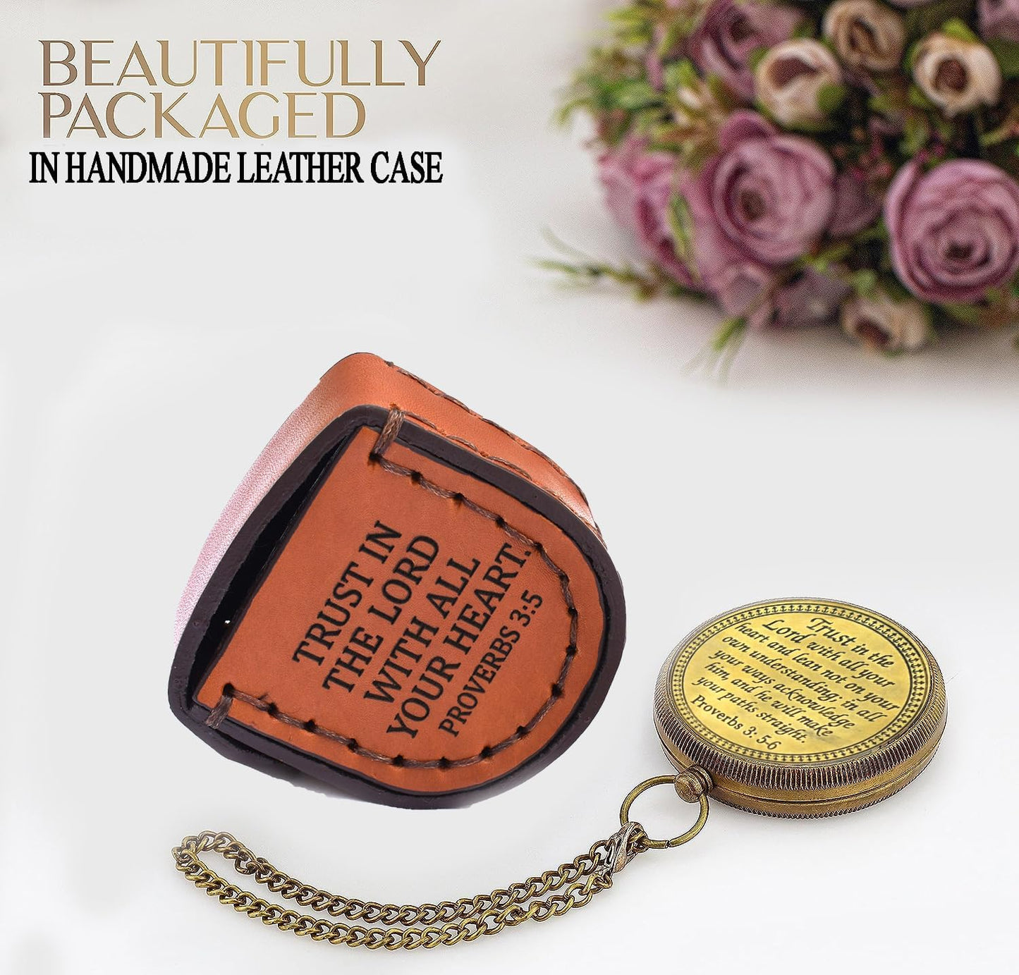 Trust in The Lord With All Your Heart - Proverbs 3:5-6 Quote Engraved Compass With Wooden Box, Greeting Card, Gift Compass, Graduation Day Gifts 2024 for Women Men Boys Girls