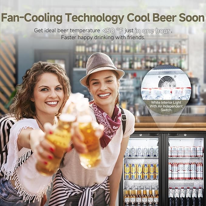 BODEGACOOLER Back Bar Cooler With 2 Glass Doors,Commercial Bar Cooler Under Counter7.4Cu.Ft,Back Bar Fridge, Beverage Bar Refrigerator with LED Lighting for Display Beverage,for Beer,Soda Drinks,Wine