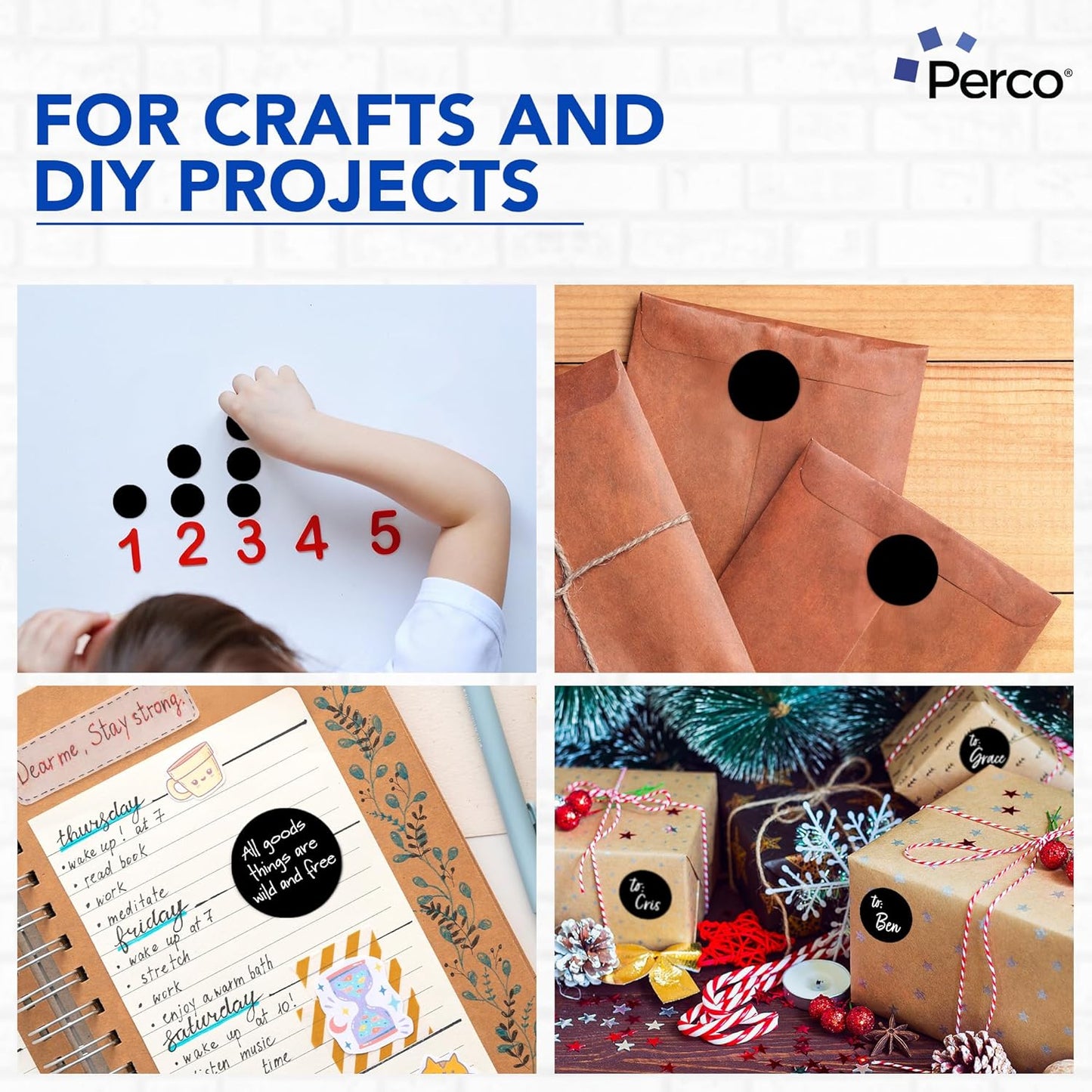 Perco Black 2-Inch Perforated Circle Dot Sticker Labels — 10 Rolls, 5,000 Round Stickers — with Permanent Adhesive for Organizing, Color Coding, Bin Labeling, Packaging Alerts—Made in USA