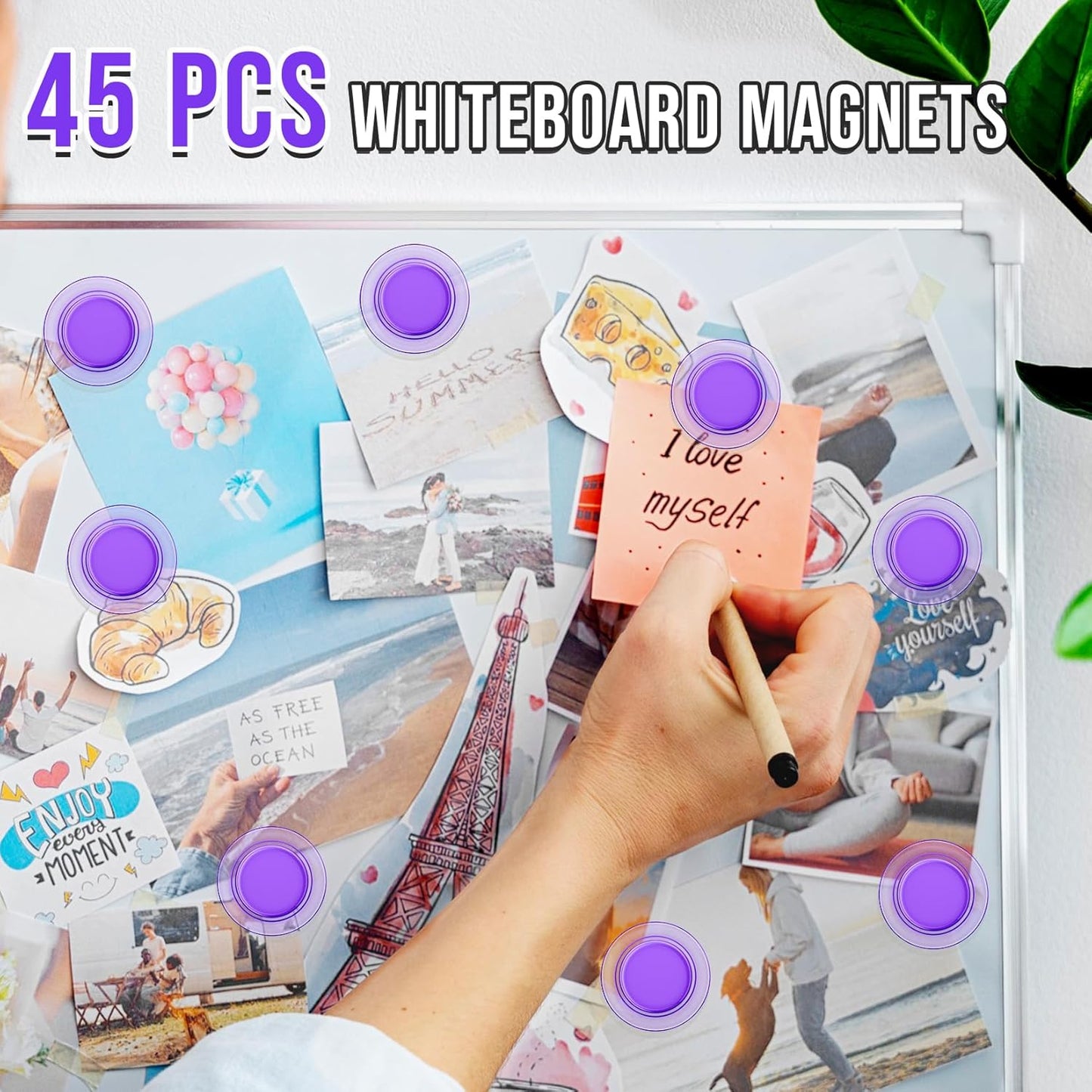 VNDUEEY 45 Pcs Round Whiteboard Magnets Fridge Magnets, Dry Board Refrigerator Magnet, Small Magnet Teacher Supplies for School, Home, Office Decorative(Purple, 3cm/1.18in)