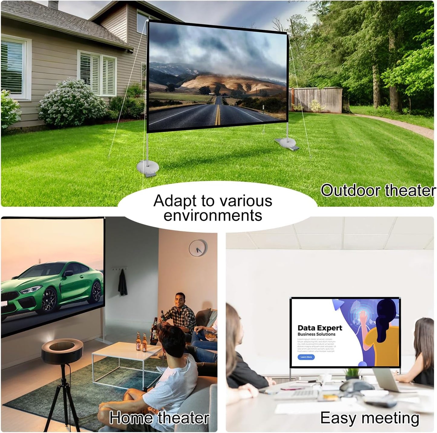 Outdoor Projector Screen with Stand 100 Inch: Portable Projection Screen 16:10 4K HD Outdoor Movie Screen with Carry Bag for Home Backyard Theater