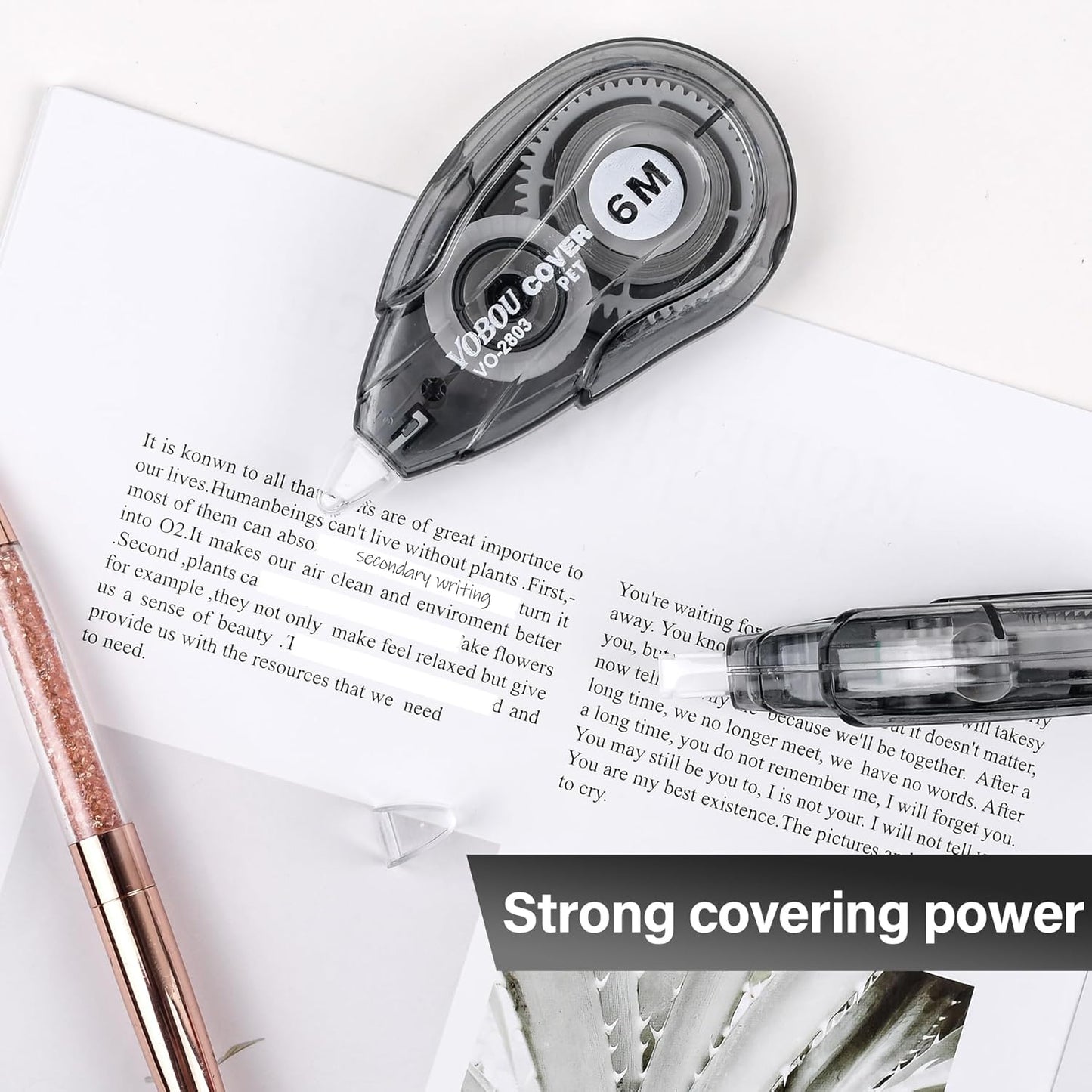 White Correction Tape Dispenser, Easy To Use Applicator for Instant Corrections, For school, Office (Black, 12pack, 6M/256, Tape Width 0.2in)