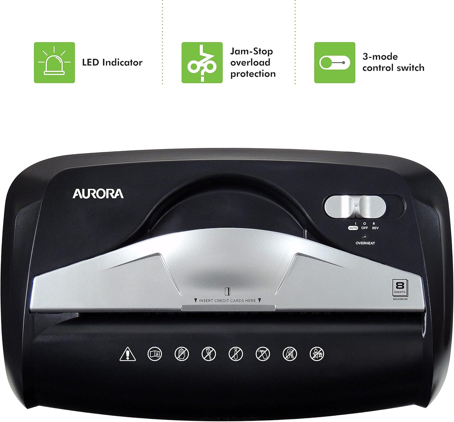 Aurora High-Security 8-Sheet Micro-Cut Paper Credit Card Shredder Black