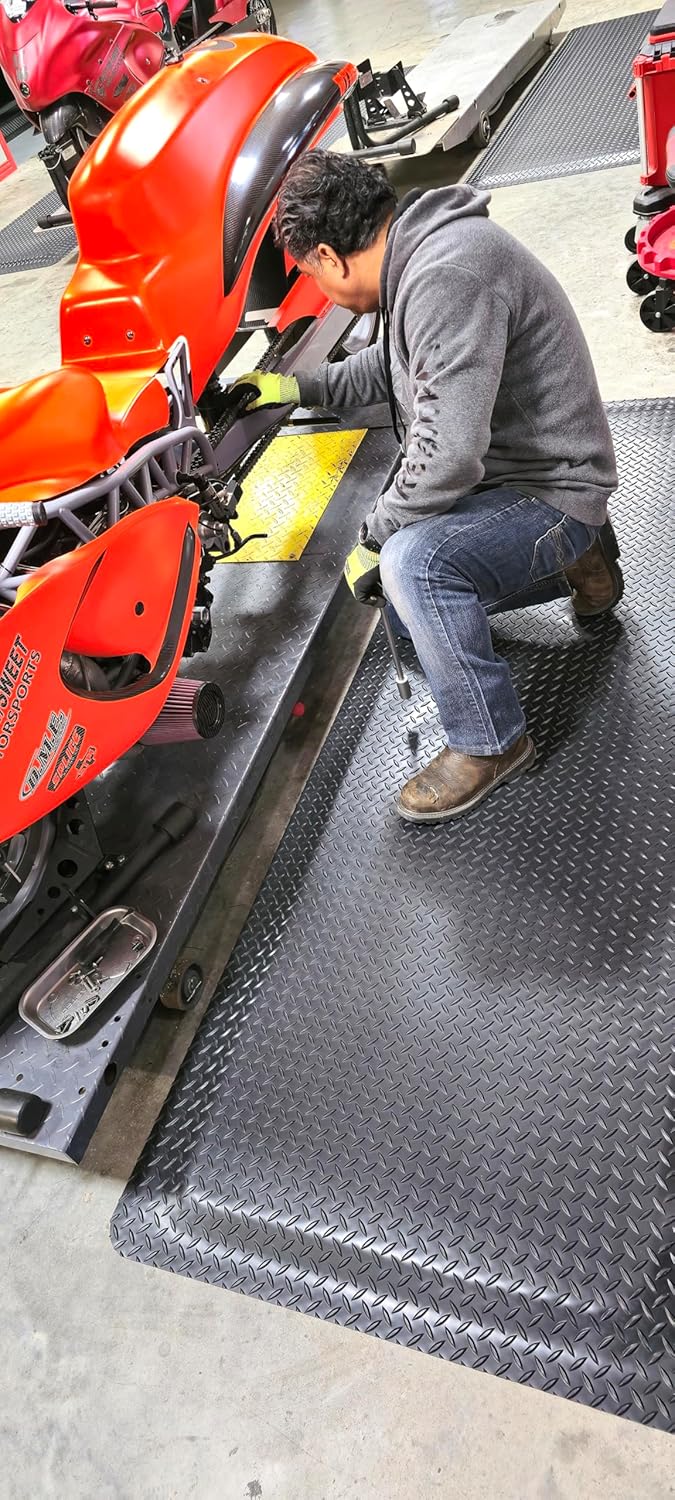 Rhino Mats, American Classic Diamond Anti-Fatigue Mats, Industrial Ergonomic Comfort Standing Mat for Work, Home, Garage, Office, Kitchen or Anywhere (Black 9/16" Thick, 4 FT. x 14 FT.)