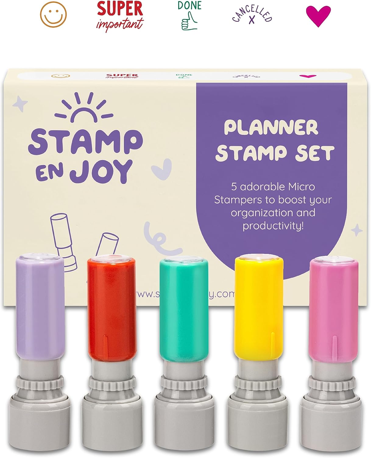 5 Self-Ink Flash Stamp Set, Multicolor Teacher Stamps for Classroom, Pre-Inked, Refillable Stamps (Planner Stamps)