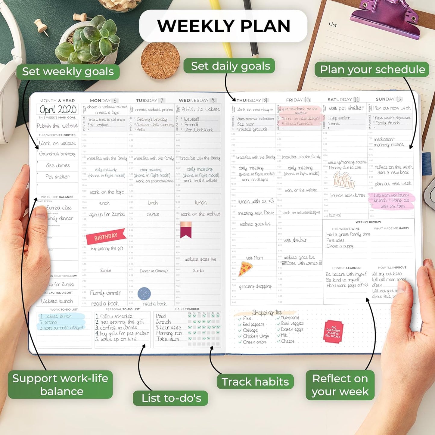 Clever Fox Planner PRO Schedule – Undated Weekly & Monthly Life Planner with Time Slots, Appointment Book & Daily Organizer, A4 (Dark Blue)