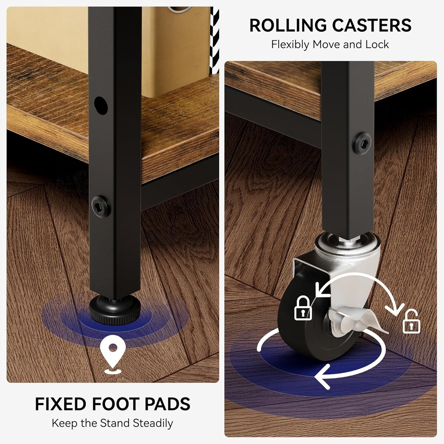 Warmiehomy 4 Tier 24" x 24" Printer Stand with Adjustable Storage Shelf - Large Tall Printer Table with Wheels - Rolling Cart for 3D Laser Printer - Home Office Small Spaces Organization (Brown)