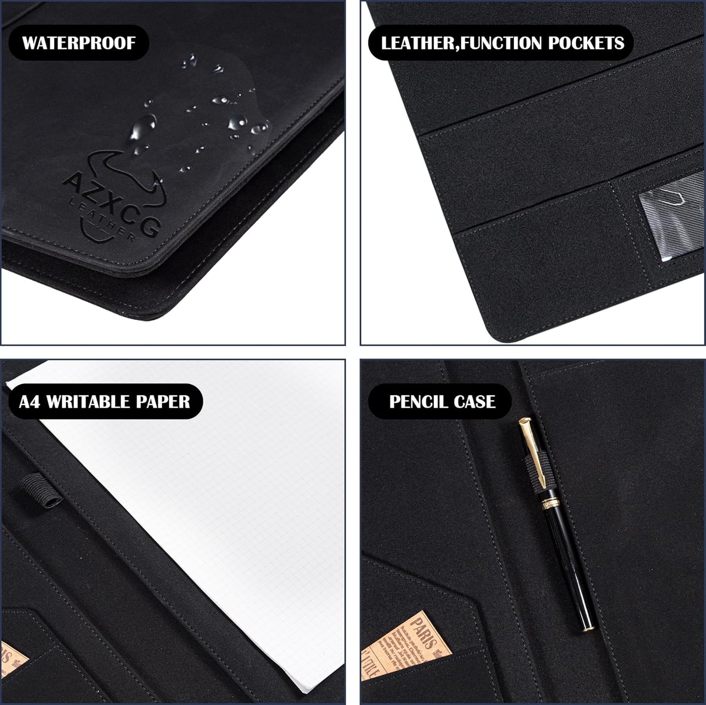 AZXCG Portfolio Binder,Leather Portfolio for Men and Women,Legal Pads Padfolio, Resume Folder with Card Holder,Professional Business Padfolio for Meetings and Interviews