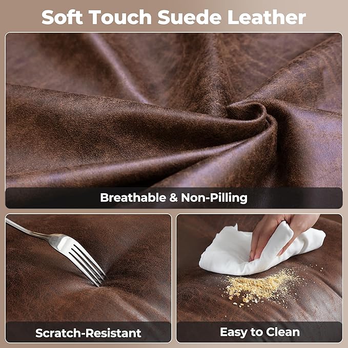 ovios Home Office Chair, Mid-Century Modern Faux PU Leather Chairs with Lumbar Support Comfy Thick Cushion, High Back Ergonomic Swivel Rolling Executive Armchair (Dark Brown, Suede Leather)