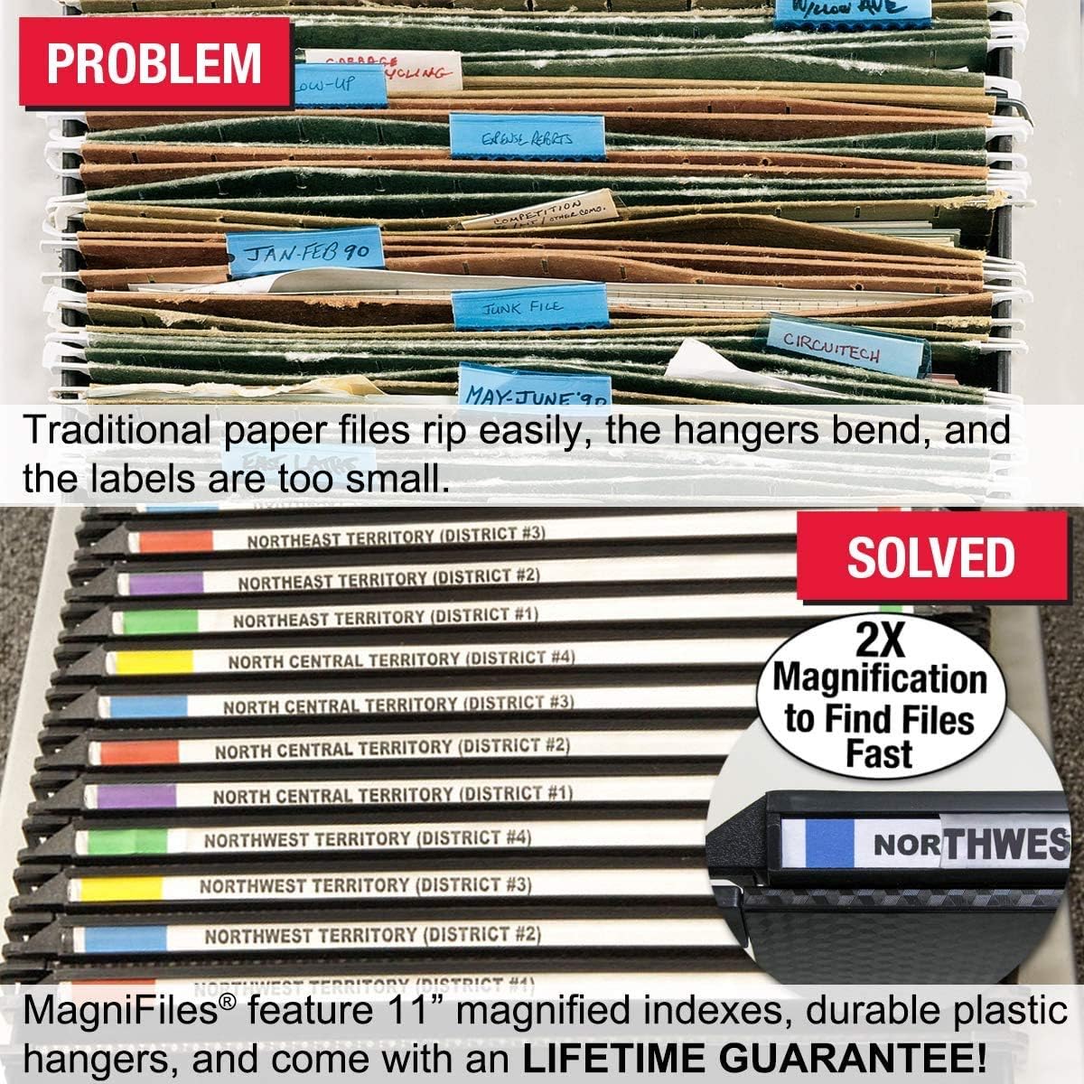 Ultimate Office MagniFile Extra-Capacity Hanging File Folders, 1/2" Box-Bottom, Letter Size, Feature A Wrap- Around Bungee Security Cord (Set of 8)