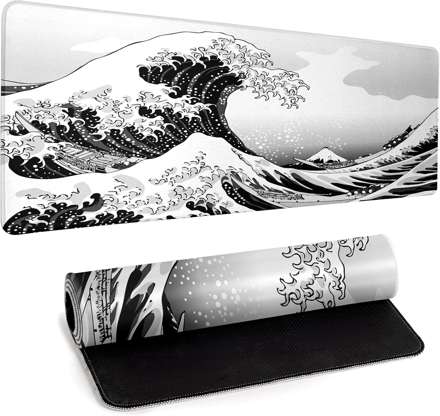 Sea Wave Large Gaming Mouse Pad Desk Pad with Stitched Edge 31.5''x11.8'' Mousepad Computer Keyboard Pad Non-Slip Rubber Base Desk Mat for Game,Work,Study