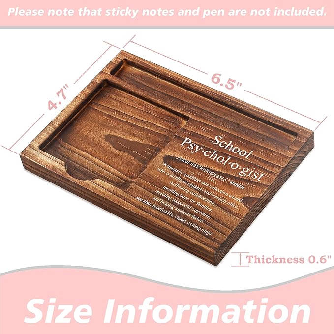 CINRLLA School Psychologist Sticky Note Holder Wooden Notepad & Pen Holder 6.5"" x 4.7"" Sticky Note Pad Holder Dispenser for Desk School Psychologist Definition Work Gifts, NPA181, Brown