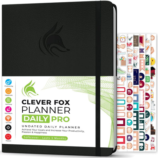 Clever Fox Planner Daily PRO - 8.5 x 11" A4 Size Daily Life Planner and Gratitude Journal to Increase Productivity, Time Management and Hit Your Goals - Undated - Lasts 3 Months (Black)