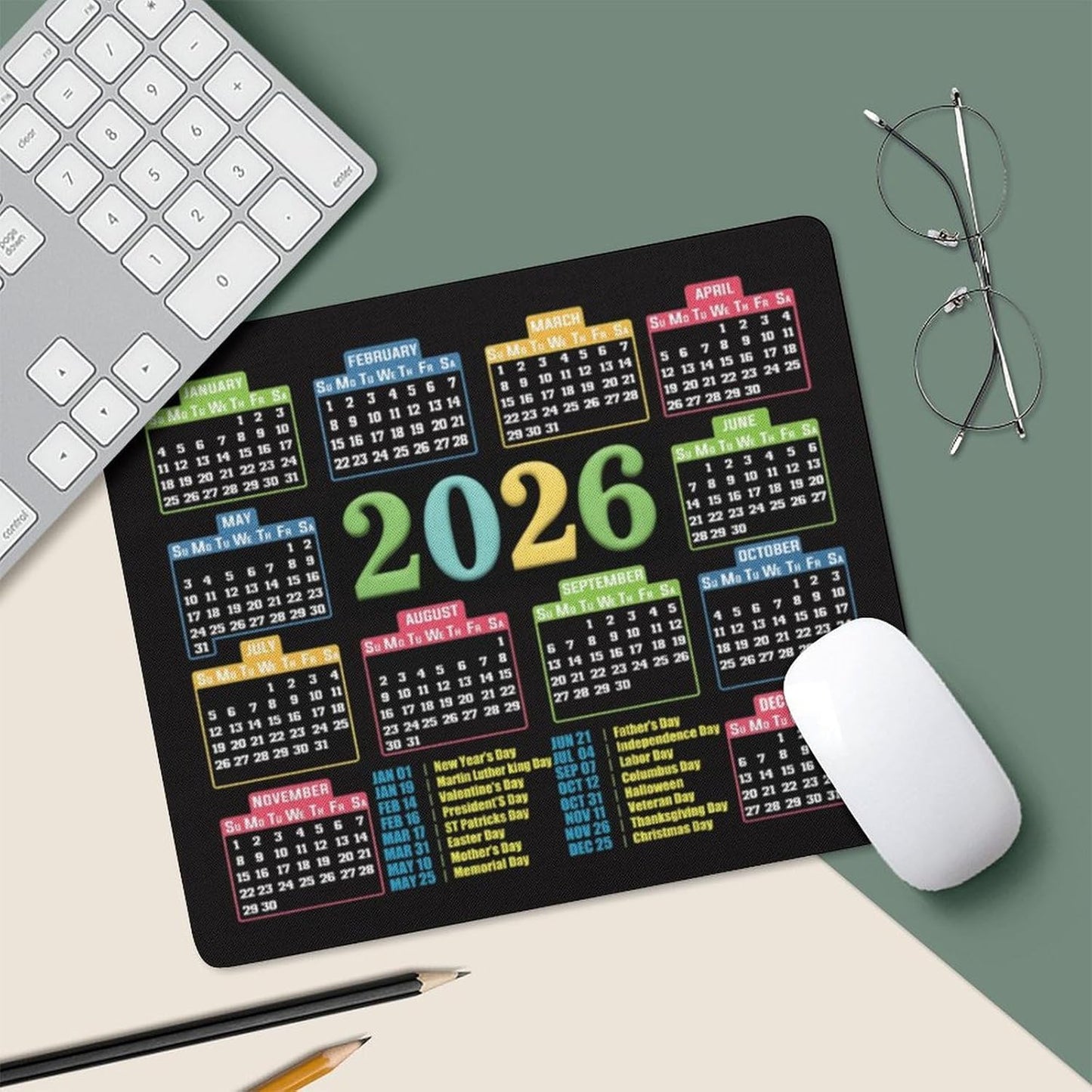 Mouse Pad 2026 Calendar,Computer Mouse Pads Calendars Non-Slip Rubber Desk Mat Mousepad Gaming Office Keyboard Mat (9.45x7.87 in) (Color Black)