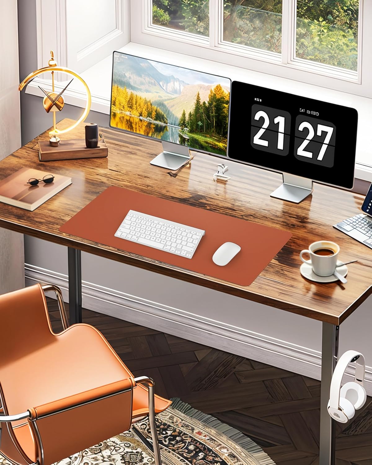 Leather Desk Pad Protector,Office Desk Mat,Large Mouse Pad, Non-Slip PU Leather Desk Blotter,Desk Pad,Waterproof Desk Writing Pad for Office and Home (Black,35.4" x 17")