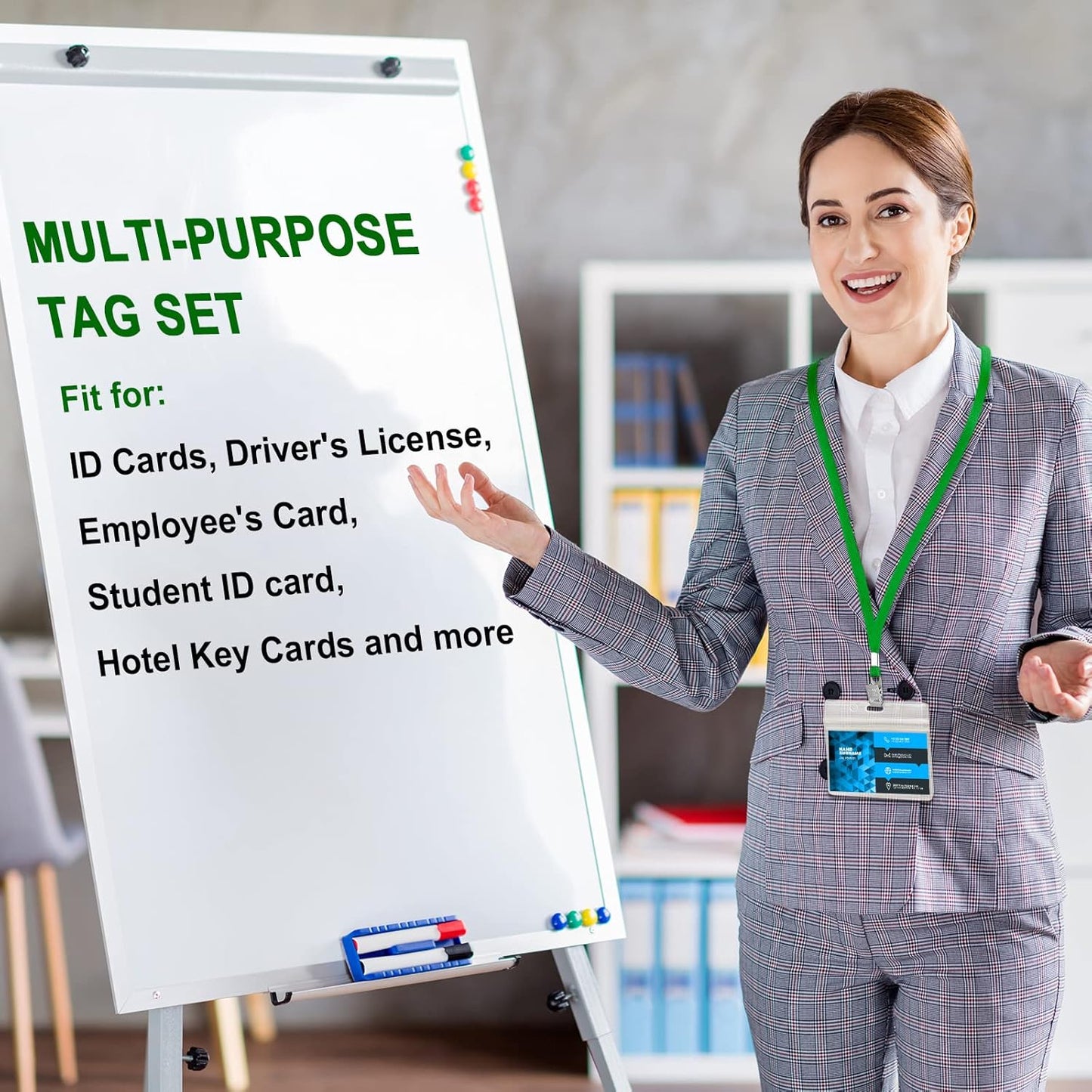 Marspark 100 Sets Clear Name Tags with Lanyard, Lanyards for ID Badges Reusable Strap with ID Holder Plastic Name Badges for Adults Business School Church Conference (Dark Green)