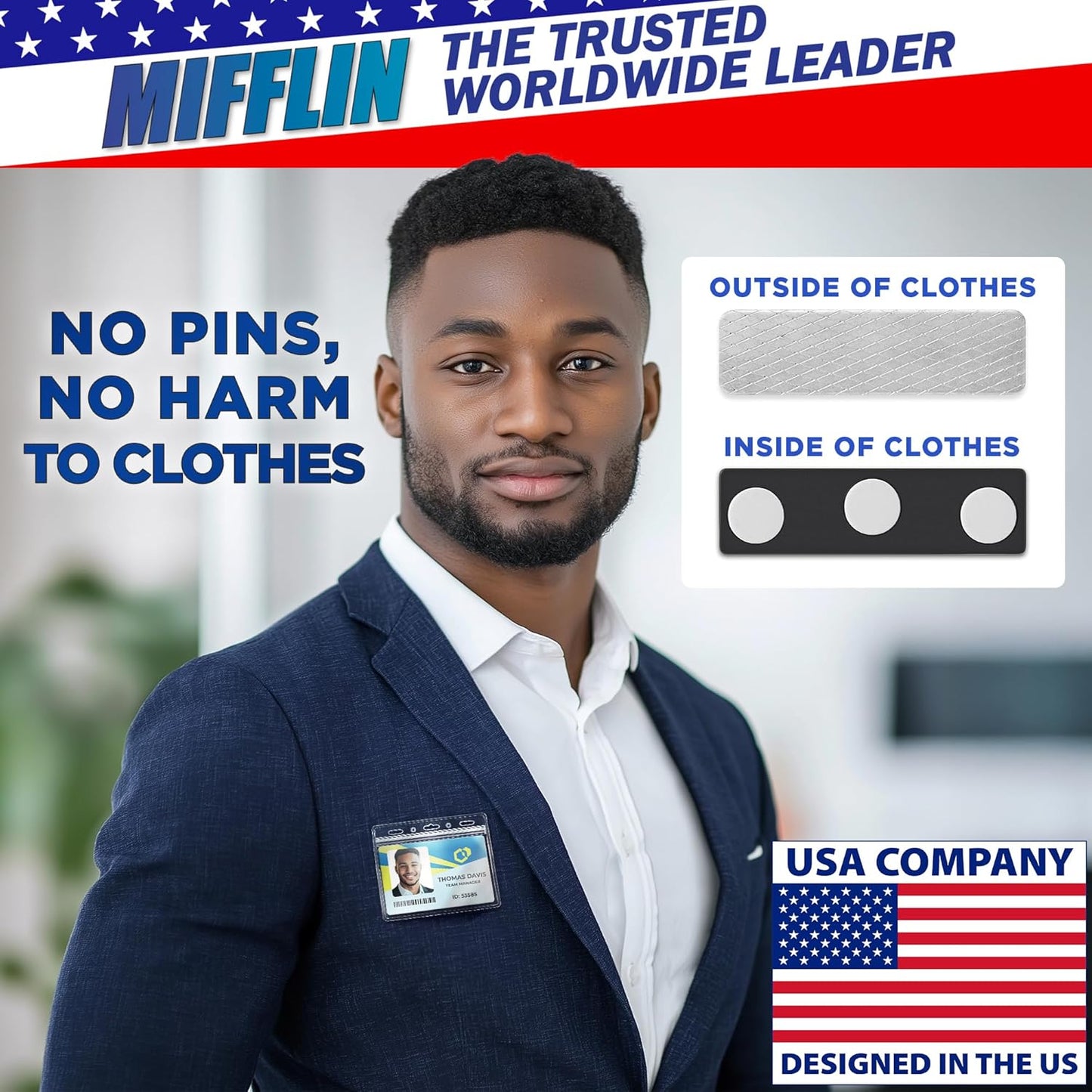 Mifflin-USA - Name Tag Magnets - 500 Pack, 1.75 x 0.5 Inches - Premium ID Badge Holder with 3 Extra Strong Neodymium Magnets