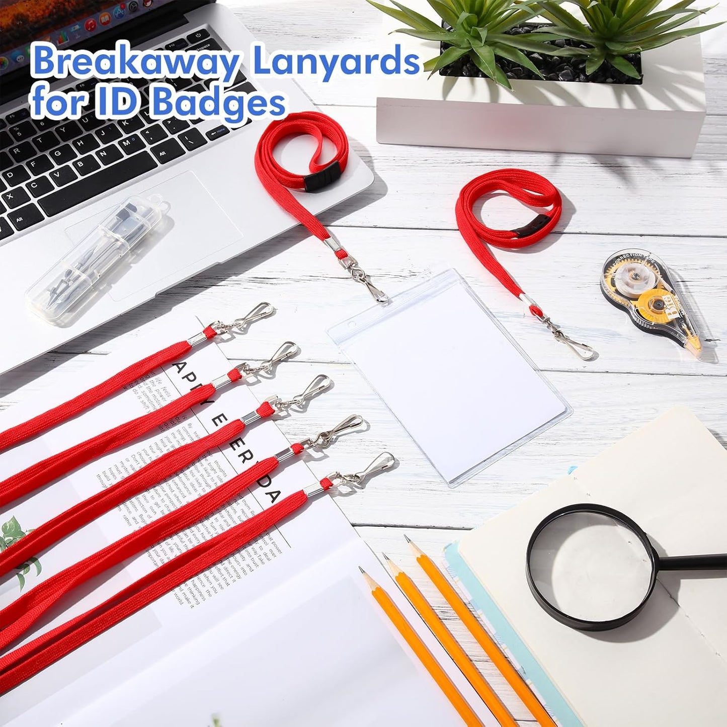 Windyun Breakaway Lanyards for ID Badges Bulk Lanyards Strap with J Hook Flat Lanyards School and Office Supplies